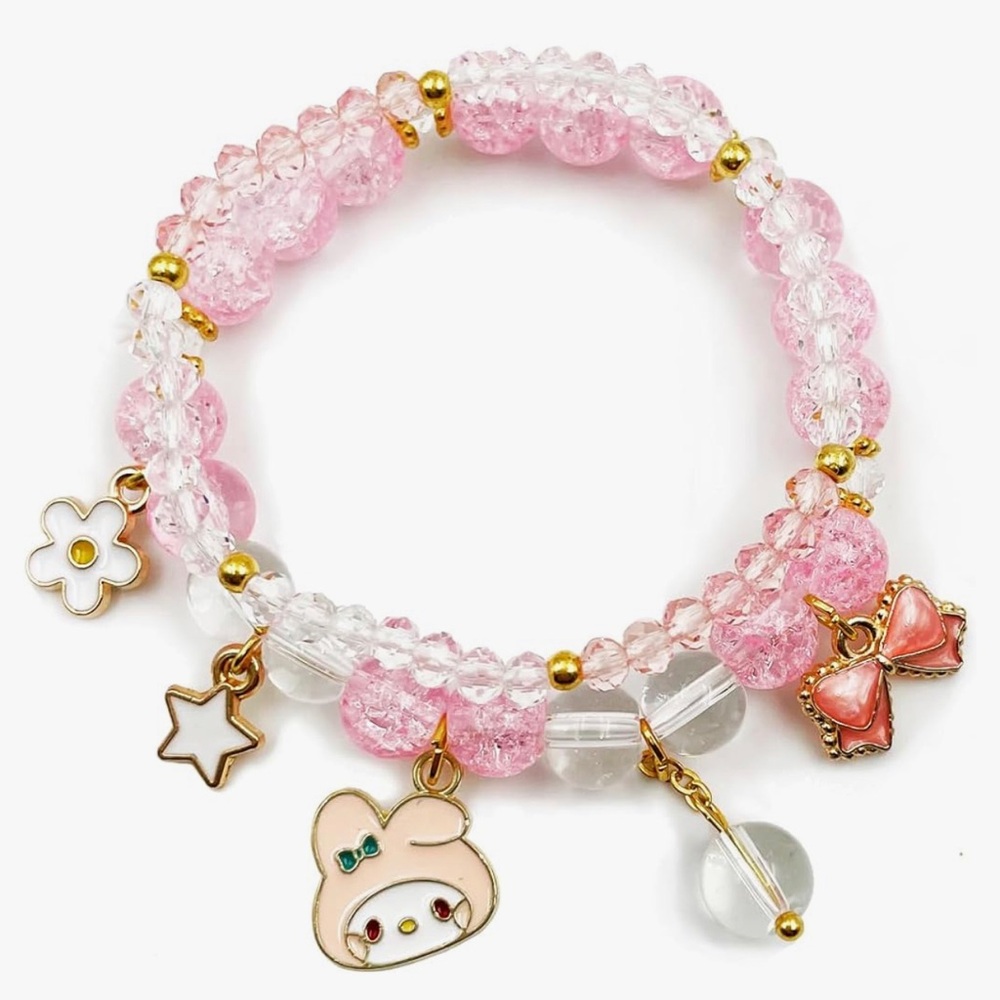 🌸NEW Kawaii Bracelets  Crystal Beads Bracelet Set Cute Elastic Pearl for Women.